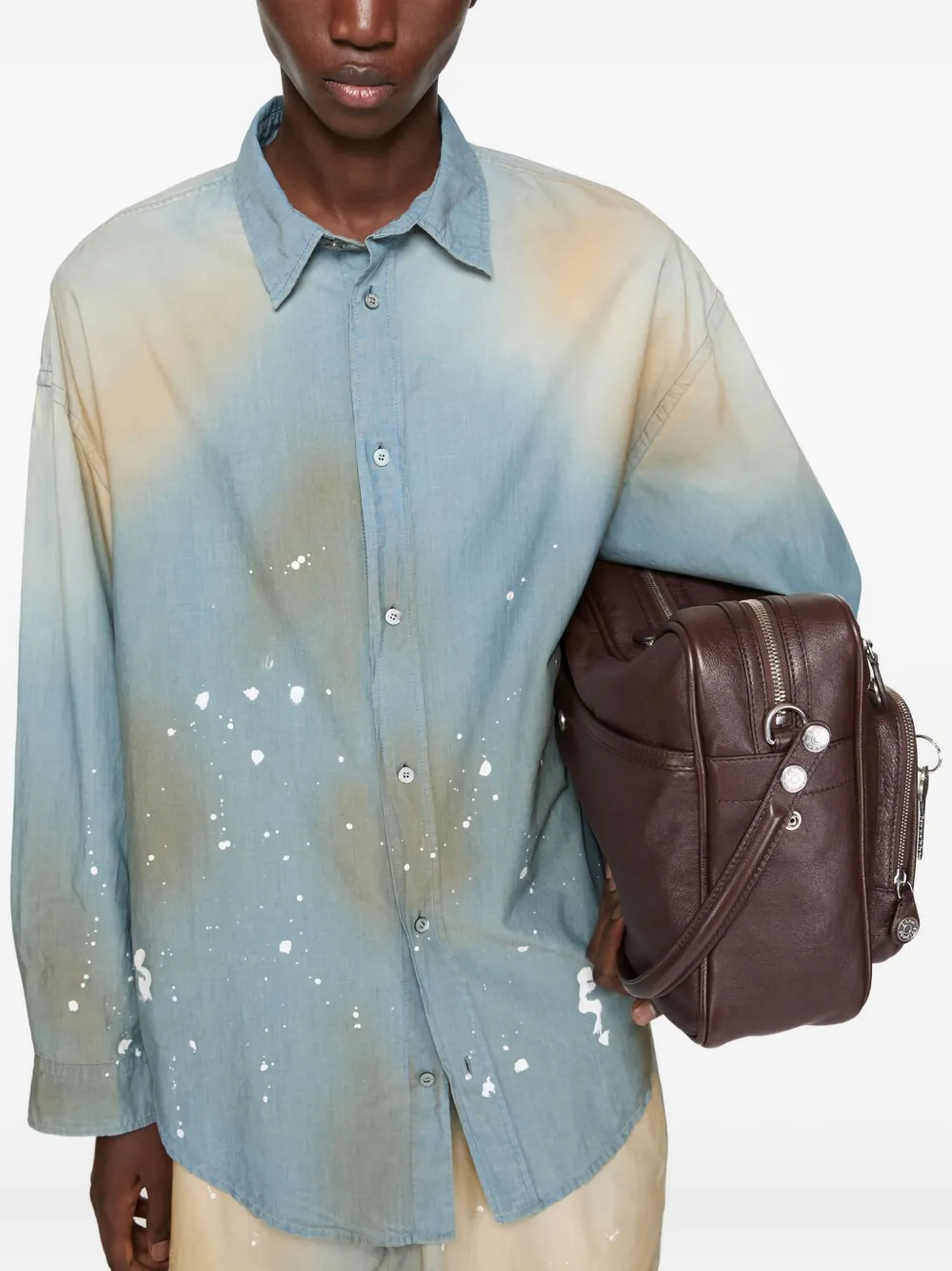 Acne Studios Distressed Cotton-chambray Shirt In Multi