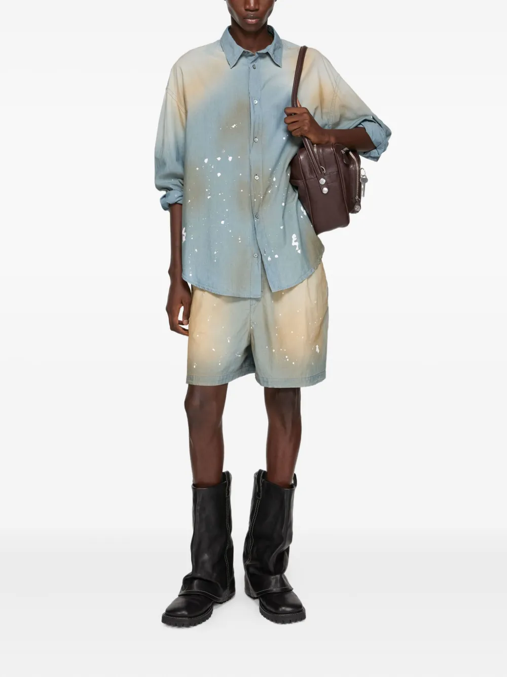 Acne Studios paint-splatter cotton shirt - Blauw