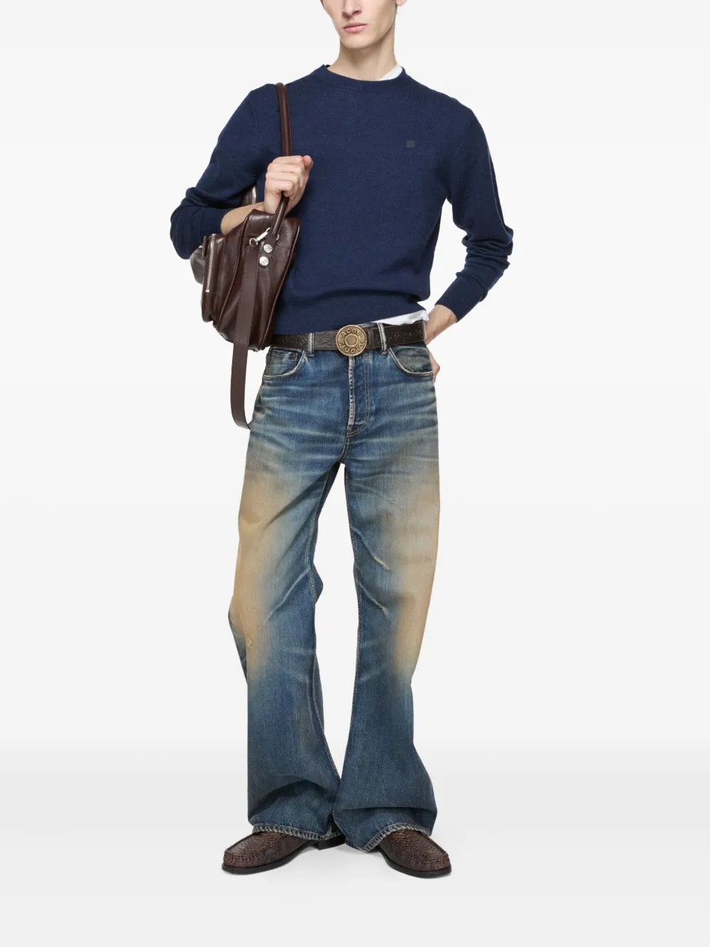 Acne Studios Logo-patch Crew-neck Sweater In Blue