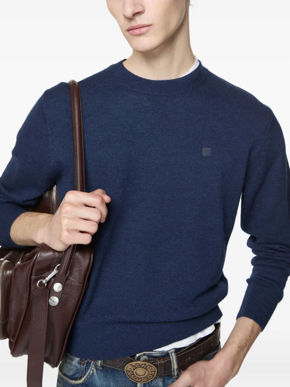 Acne Studios Logo-patch Crew-neck Sweater In Blue