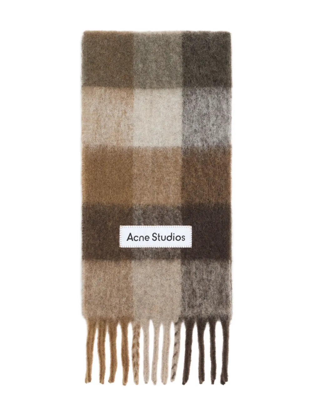 Acne Studios checked fringed scarf Bruin