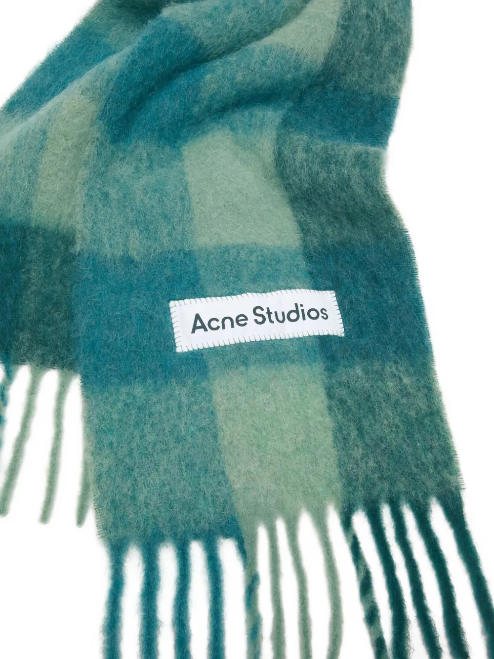 Acne Studios Checked Fringed Scarf In Green