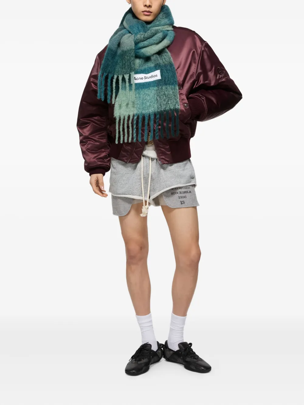 Acne Studios Checked Fringed Scarf In Green
