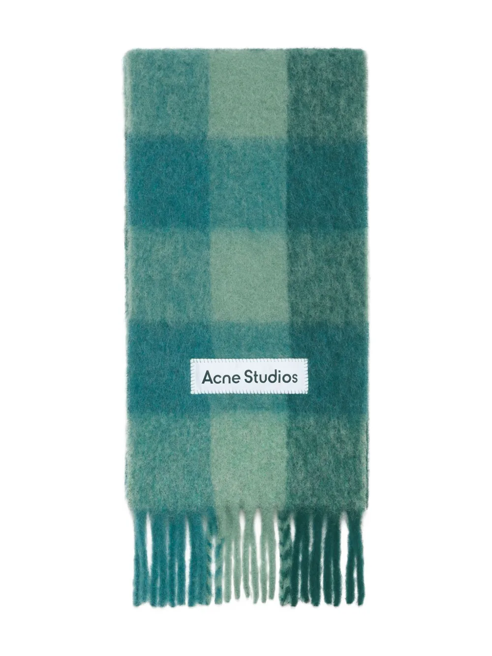 Acne Studios Checked Fringed Scarf In Green