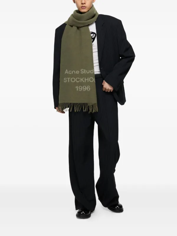 Acne Studios logo-embellished Wool Scarf Green FARFETCH IN
