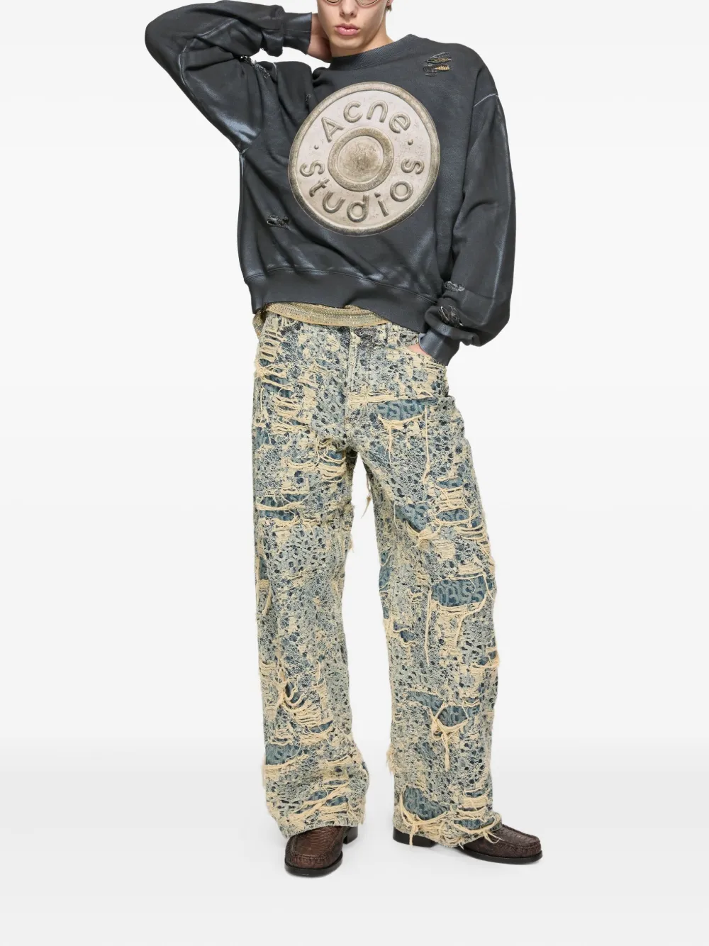 Acne Studios Logo-print Distressed Sweatshirt In Black