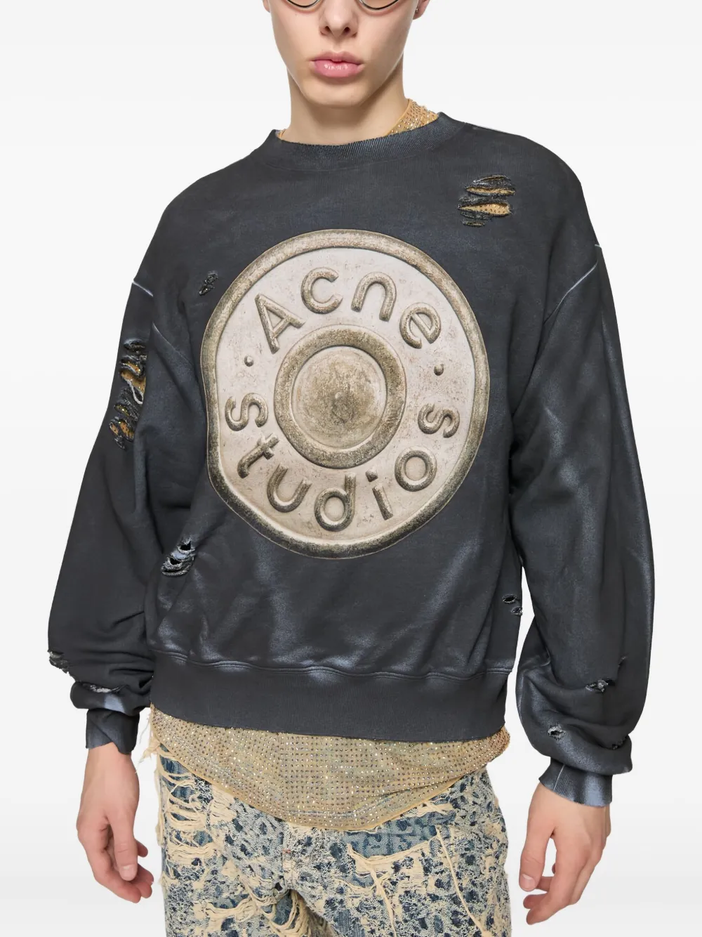 Acne Studios Logo-print Distressed Sweatshirt In Black