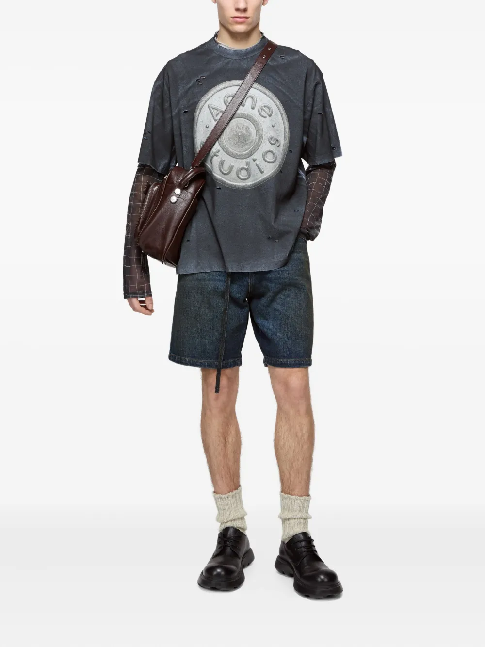 Acne Studios logo distressed t-shirt Zwart