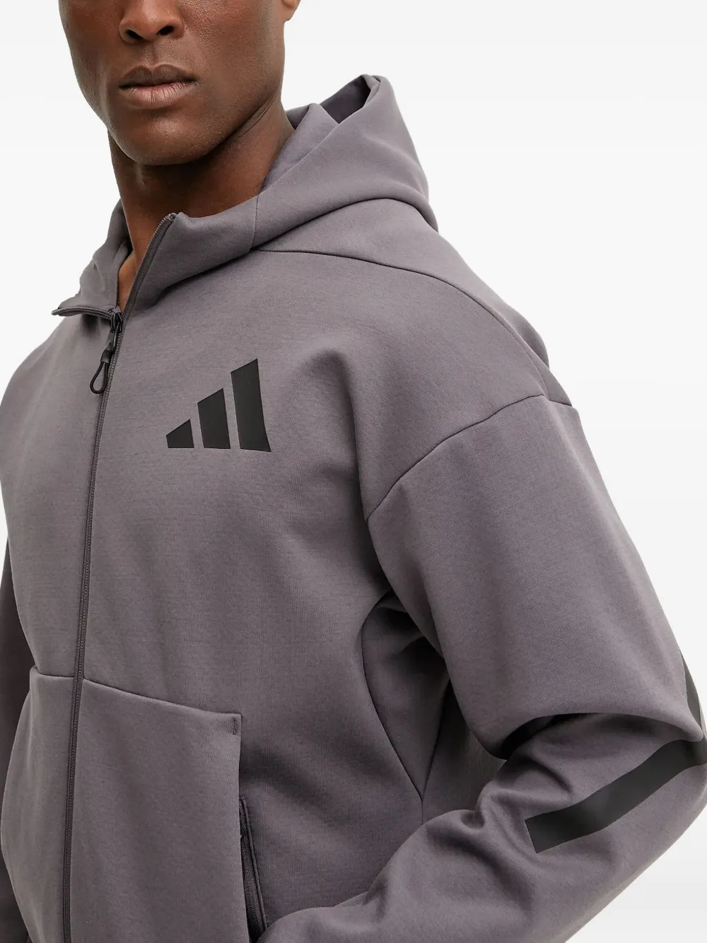 adidas logo-detail hooded zip-up jacket Grijs