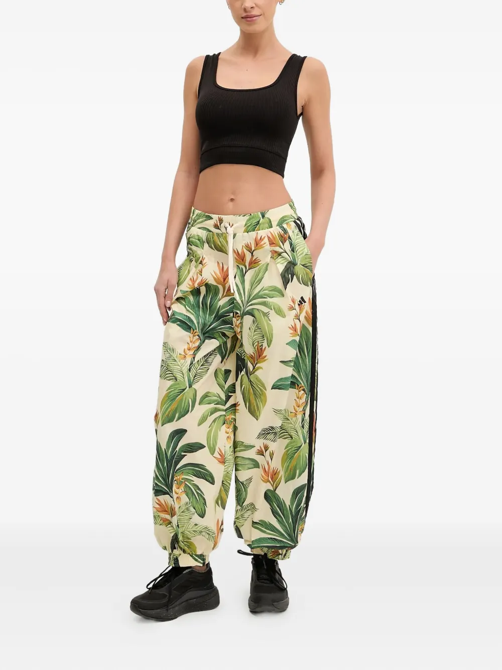 adidas x FARM Rio tropical-print side-stripe trousers Beige