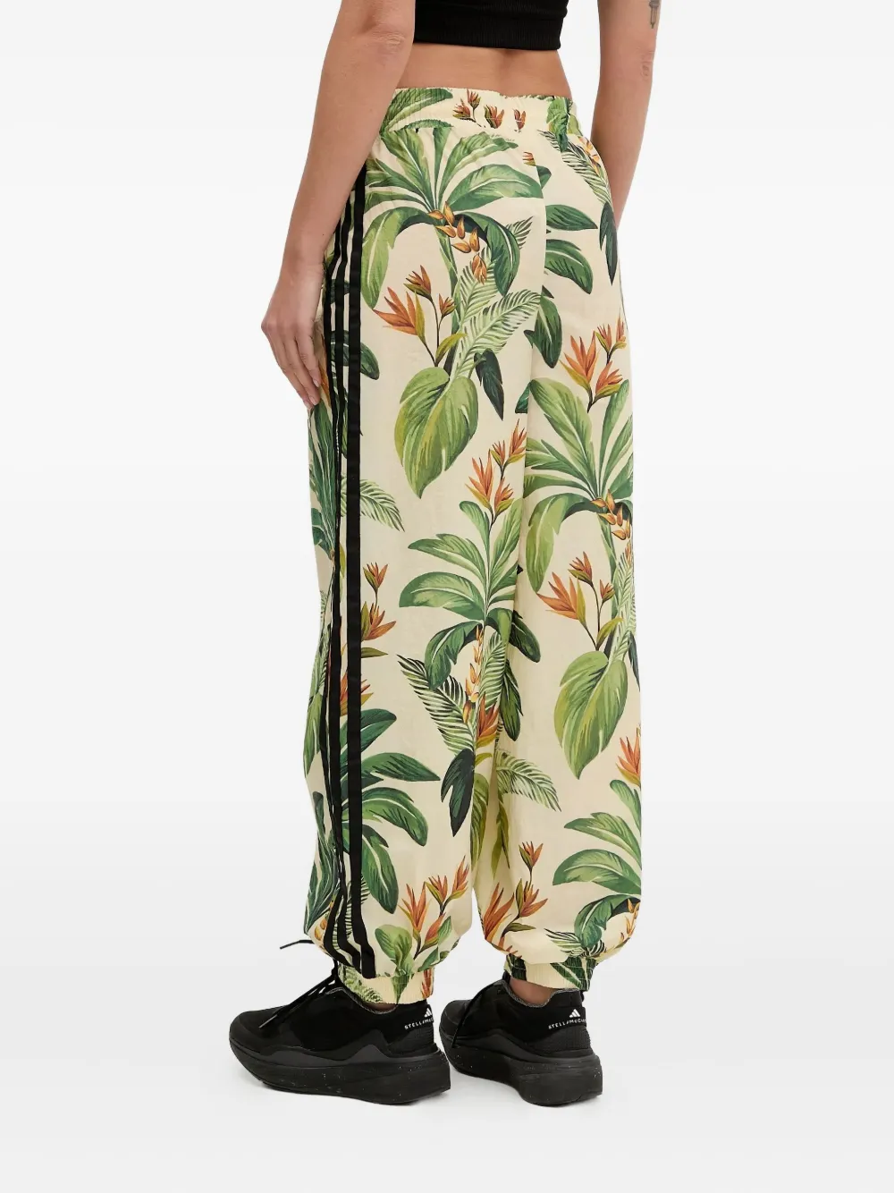 adidas x FARM Rio tropical-print side-stripe trousers Beige