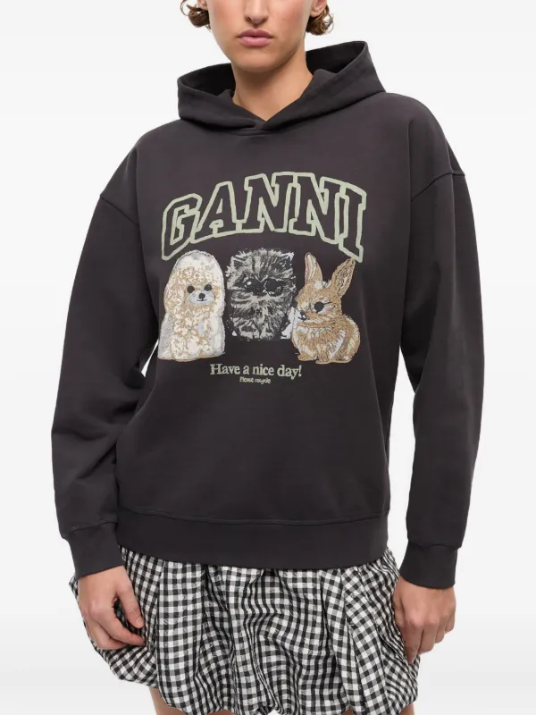 GANNI ロゴ　スエット上下セット　ブラック GANNI logo-print Hooded Sweater | Black | FARFETCH