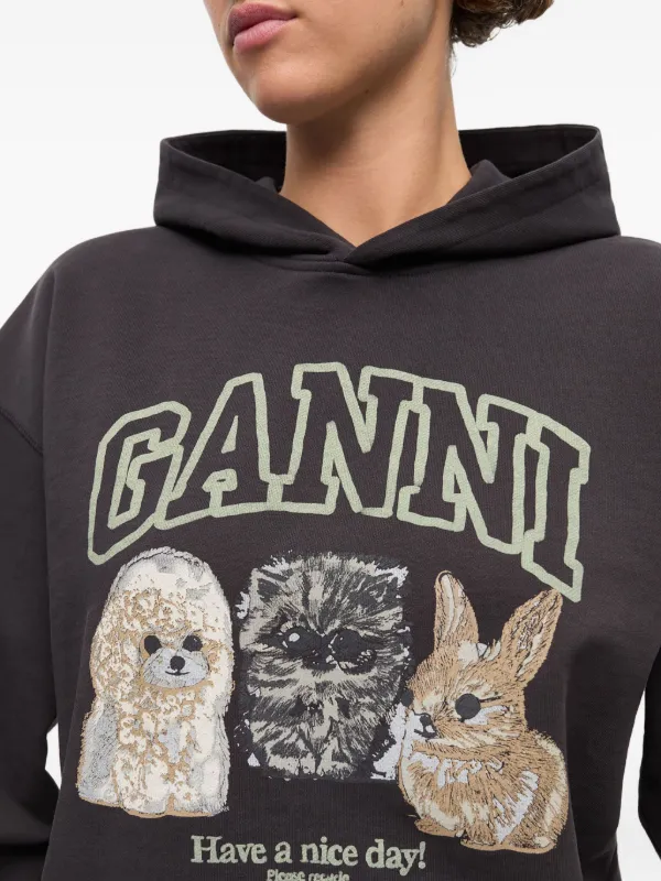 GANNI logo-print Hooded Sweater | Black | FARFETCH TH