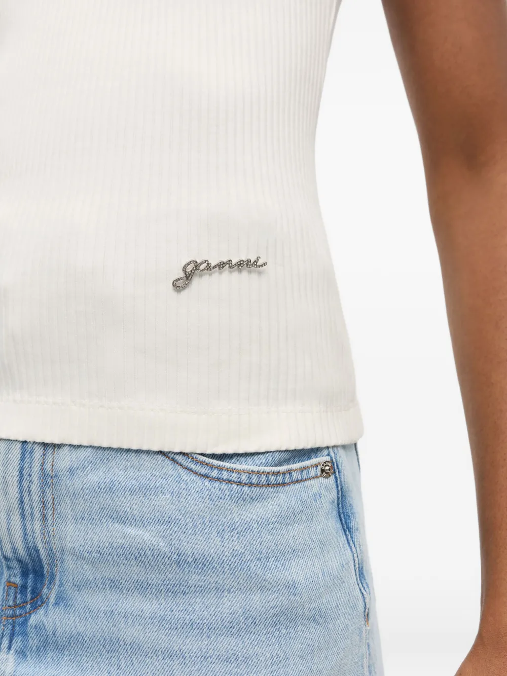 GANNI Geribbelde tanktop Wit