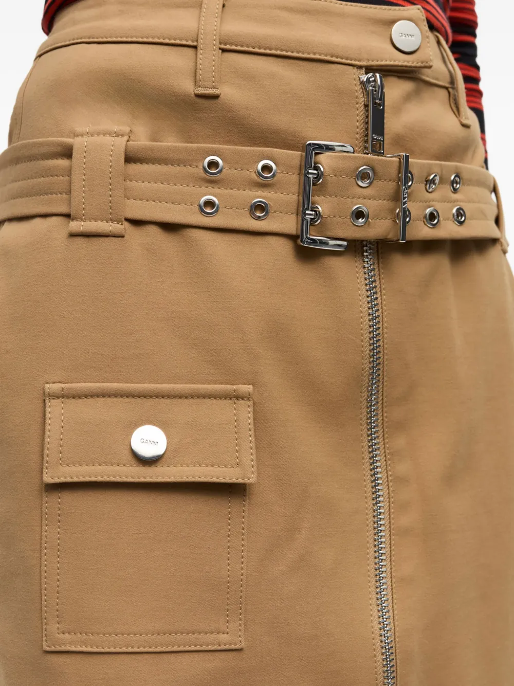GANNI Rok met ceintuur Beige