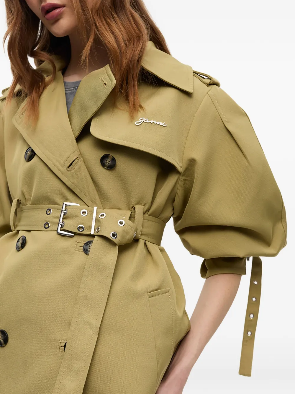 GANNI Trenchcoat met ballonmouwen Beige