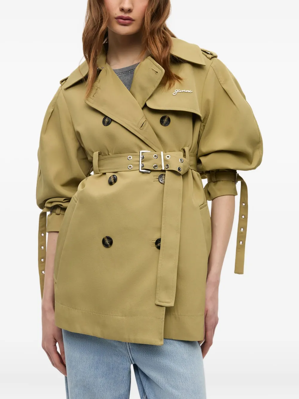 GANNI Trenchcoat met ballonmouwen Beige