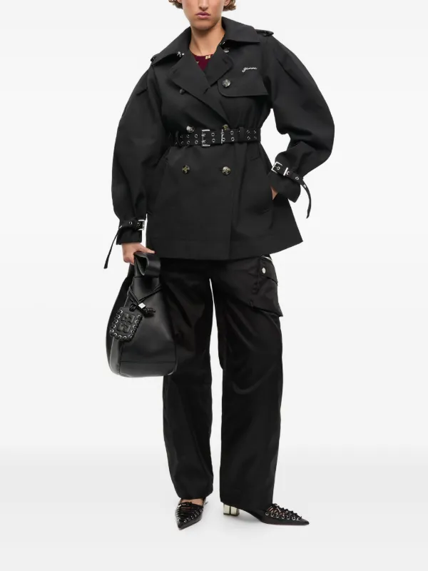 GANNI balloon-sleeve Trench Coat | Black | FARFETCH
