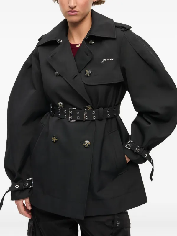 GANNI balloon-sleeve Trench Coat | Black | FARFETCH