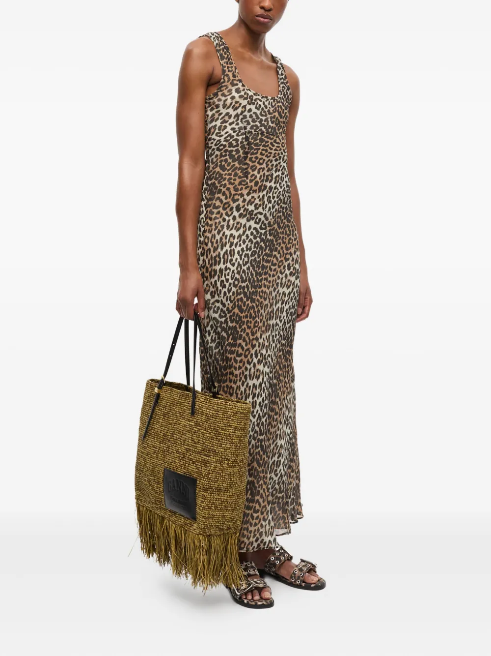 GANNI Raffia shopper Beige