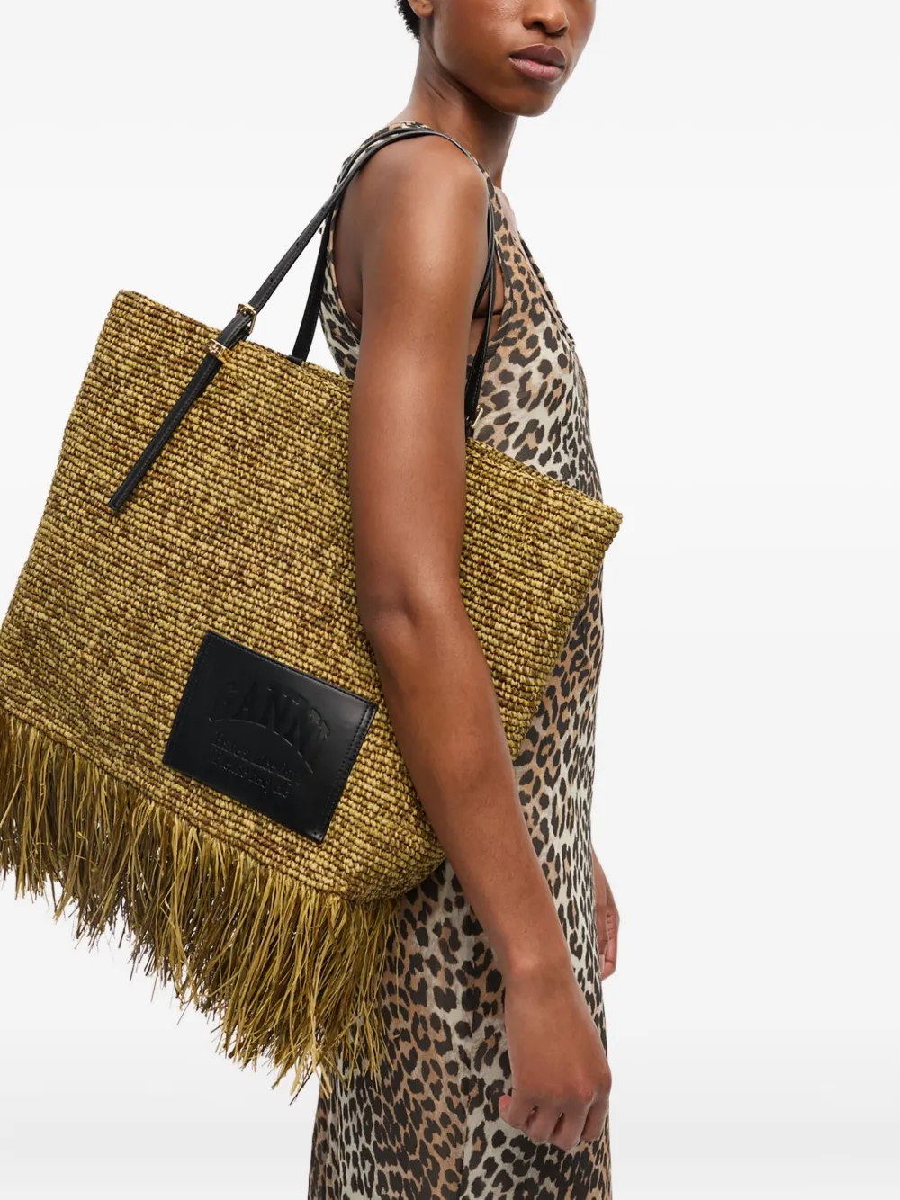 GANNI Raffia shopper Beige