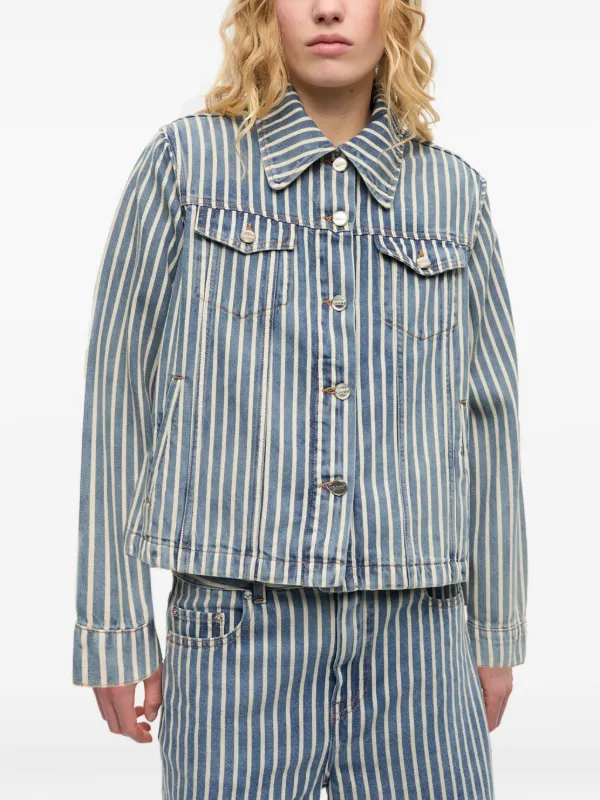 GANNI Striped Denim Jacket | Blue | FARFETCH