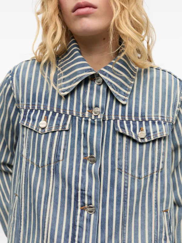 GANNI Striped Denim Jacket | Blue | FARFETCH JO