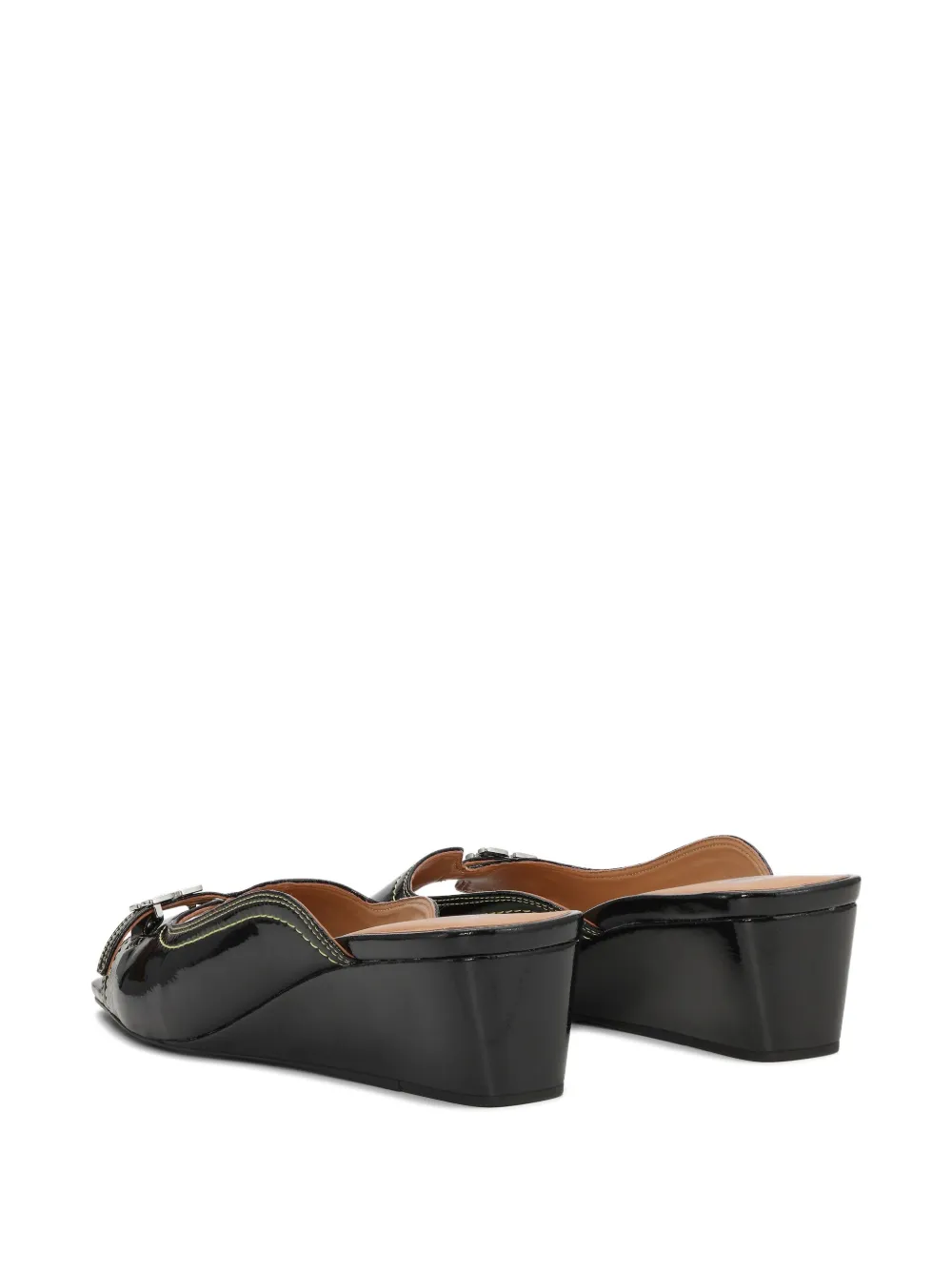 Ganni Butterfly Wedge Mule Sandals Black In Burgundy