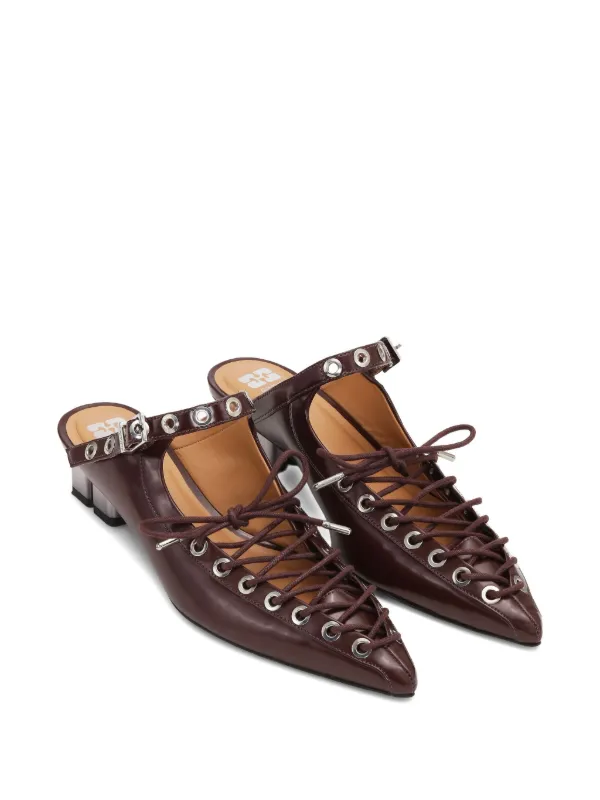 GANNI レディースウエスタンミュール　ブラウン GANNI eyelet-detail Mules | Brown | FARFETCH