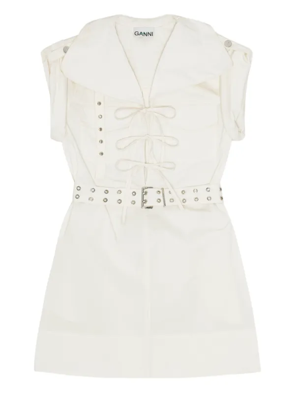 Ganni Belted Dress in White
