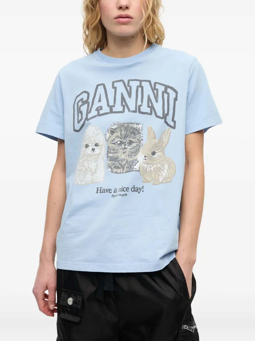 GANNI T-shirt met logoprint Blauw
