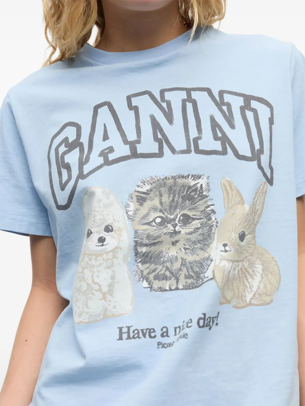 GANNI T-shirt met logoprint Blauw