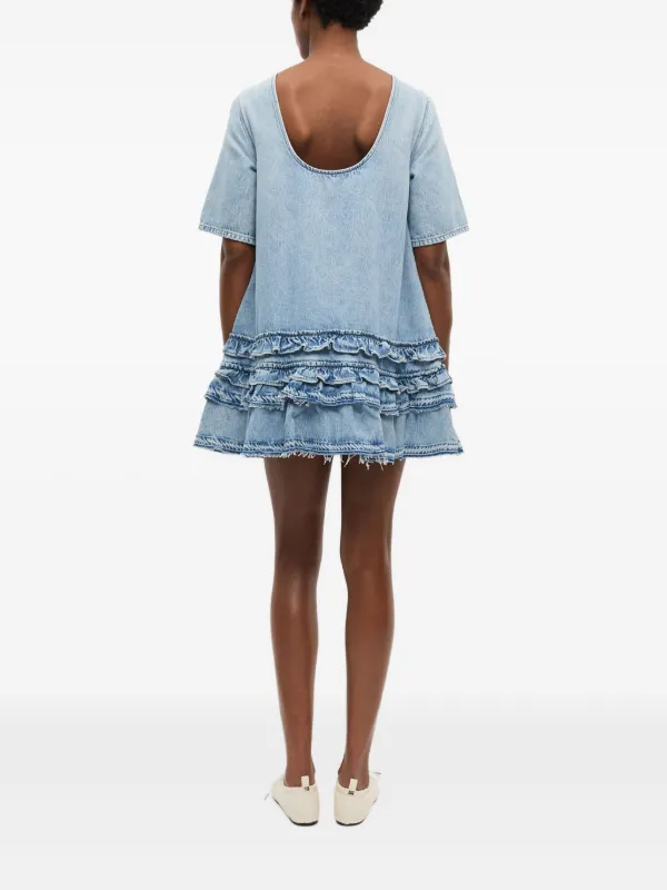 ganni light denim dress GANNI Blue Light Rigid Denim Dress
