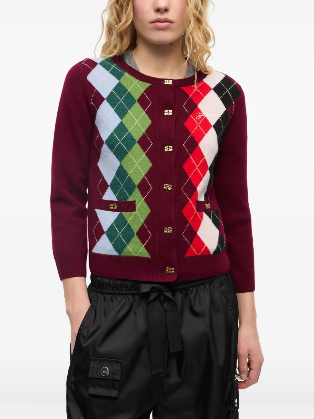 GANNI Vest met argyle patroon Rood