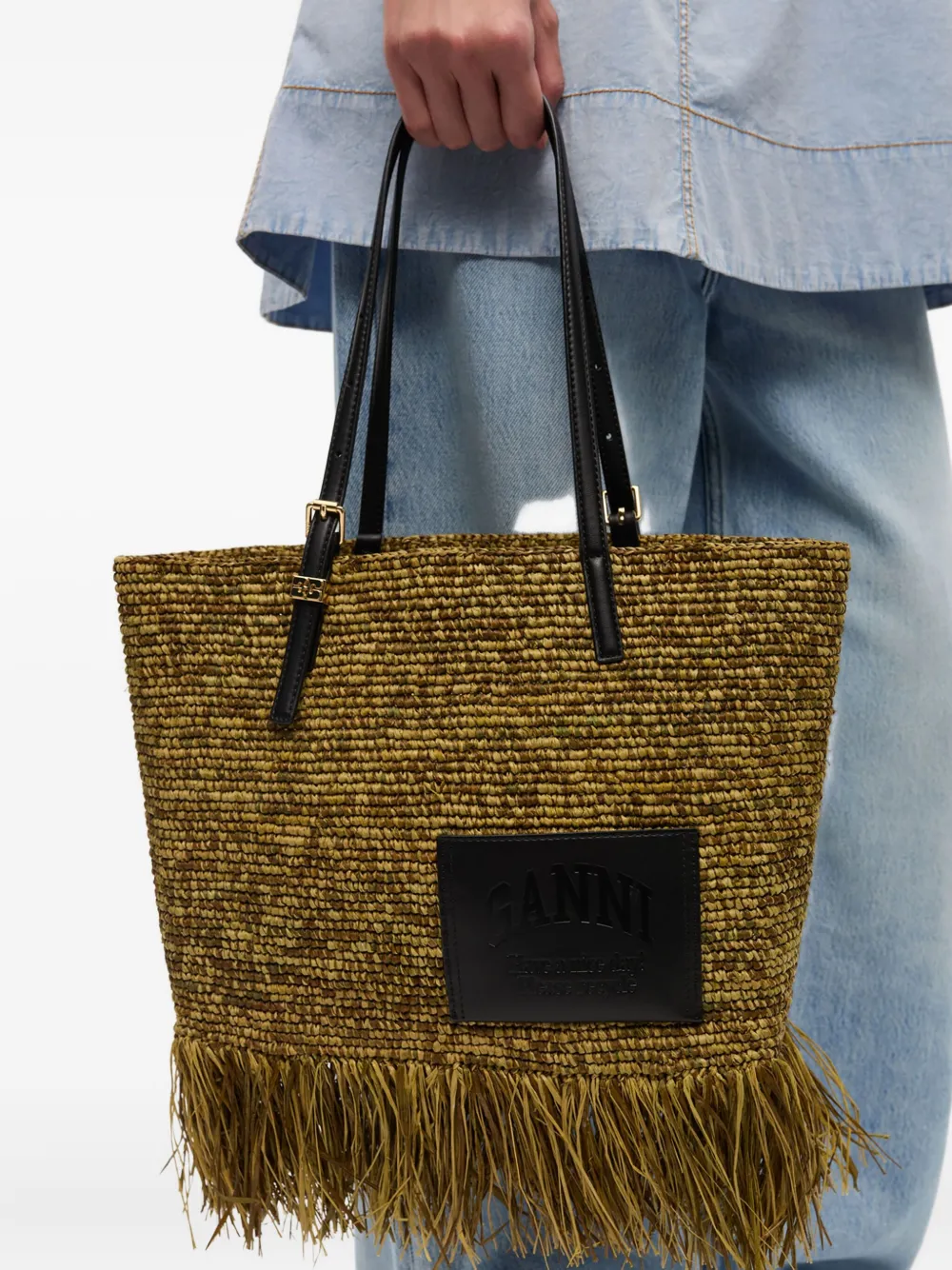GANNI Raffia shopper Beige