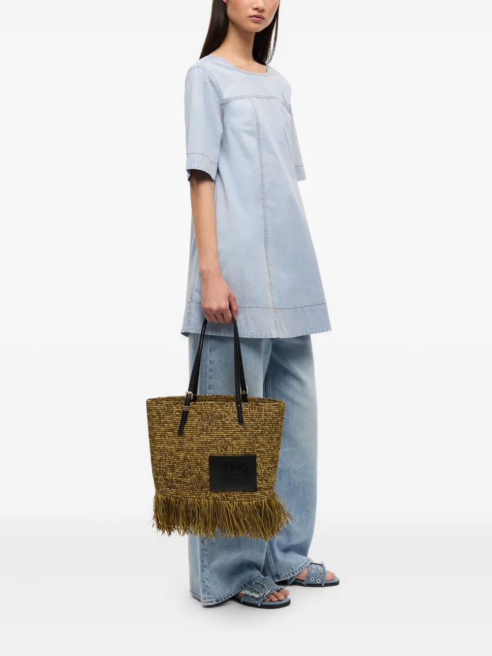 GANNI Raffia shopper Beige
