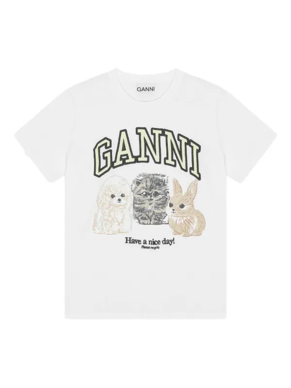 Bright White Basic Jersey Love Cats Relaxed T-shirt | GANNI US