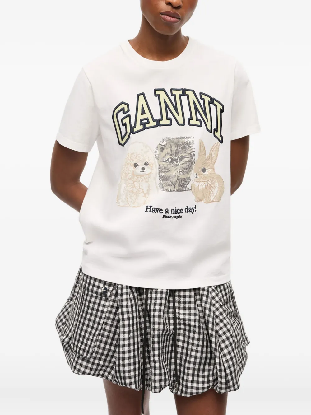 GANNI T-shirt met logoprint Wit