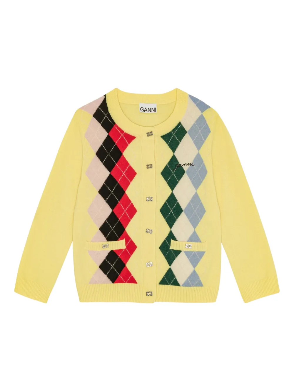 GANNI argyle-pattern cardigan Geel