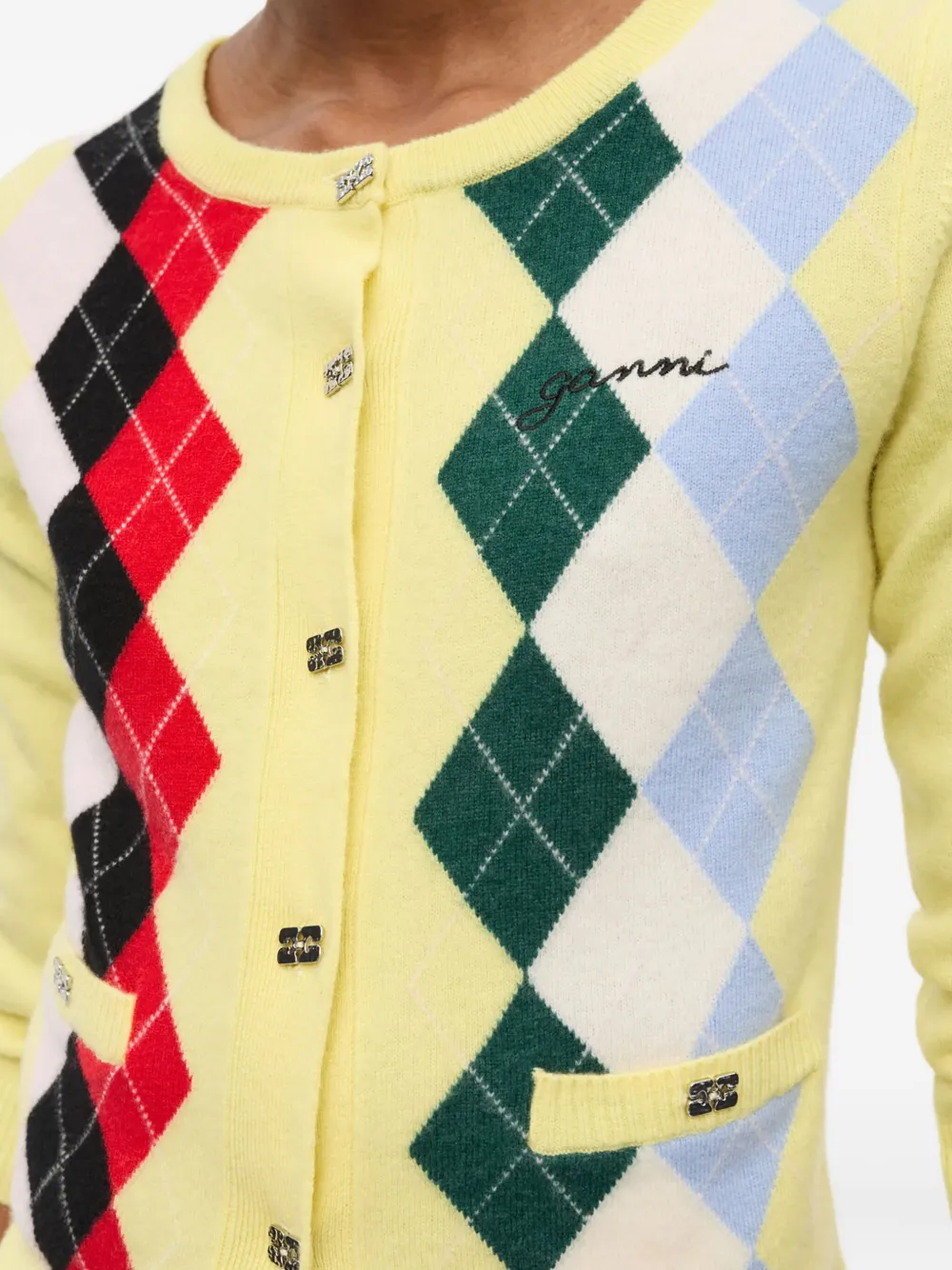 GANNI argyle-pattern cardigan Geel
