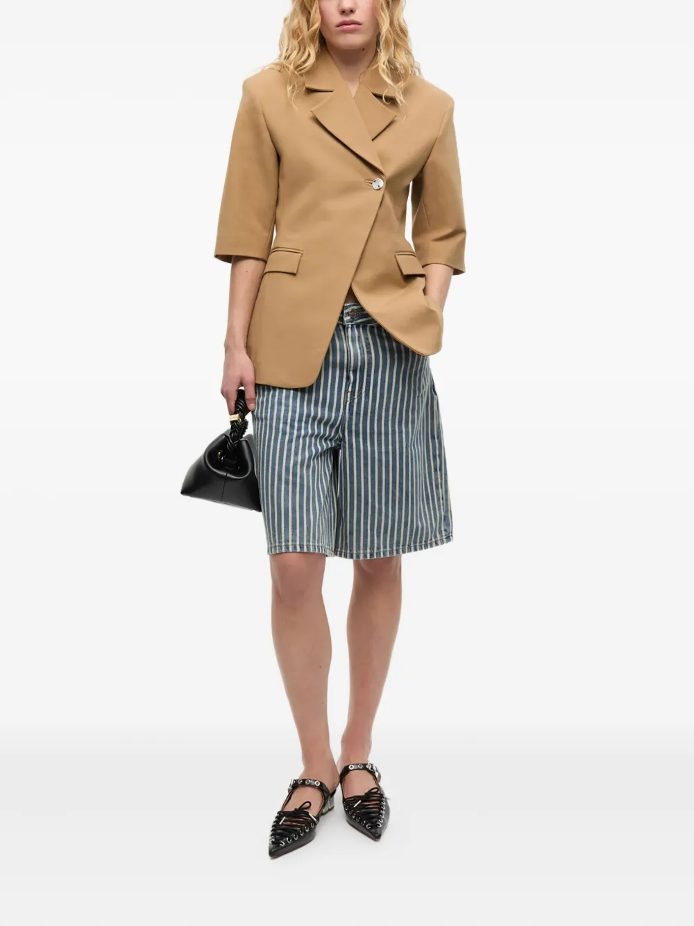 GANNI Blazer met korte mouwen Beige