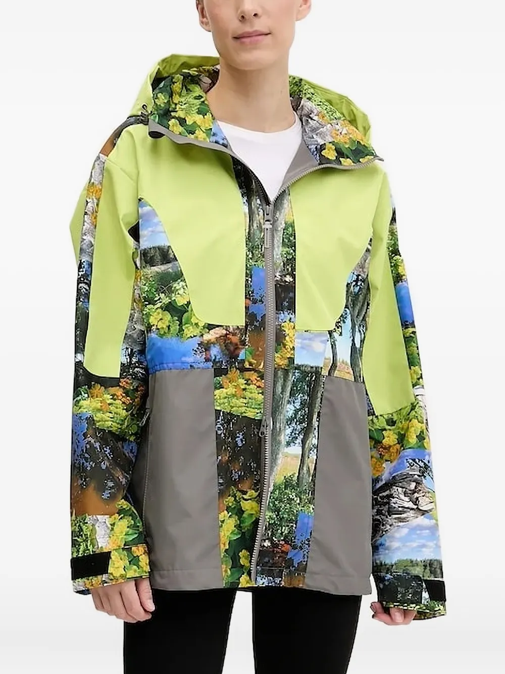 Adidas By Stella Mccartney Truenature Landscape-print Hooded Jacket In Green