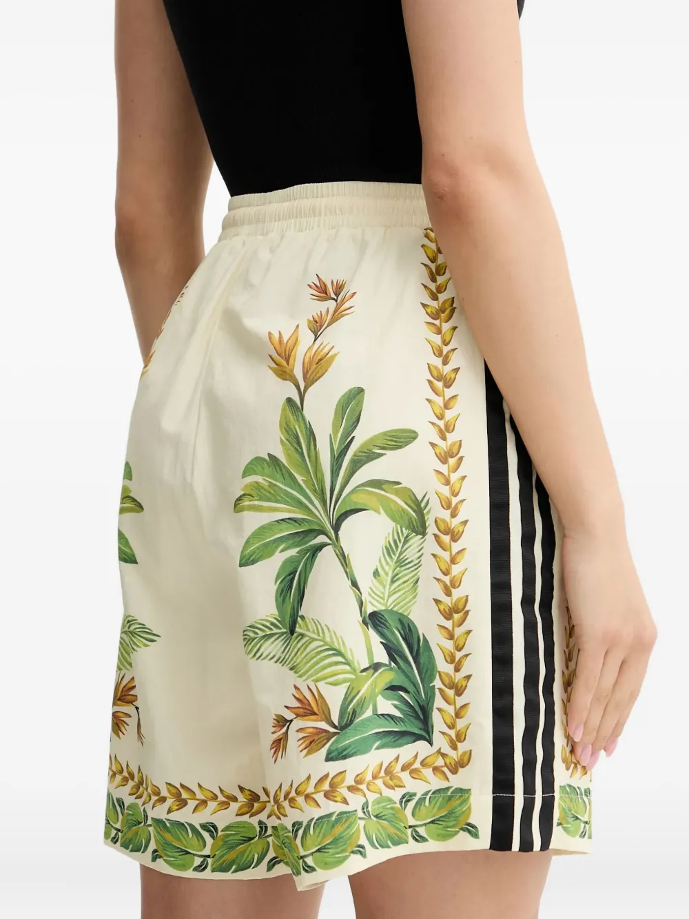 adidas tropical-print side-stripe shorts Beige