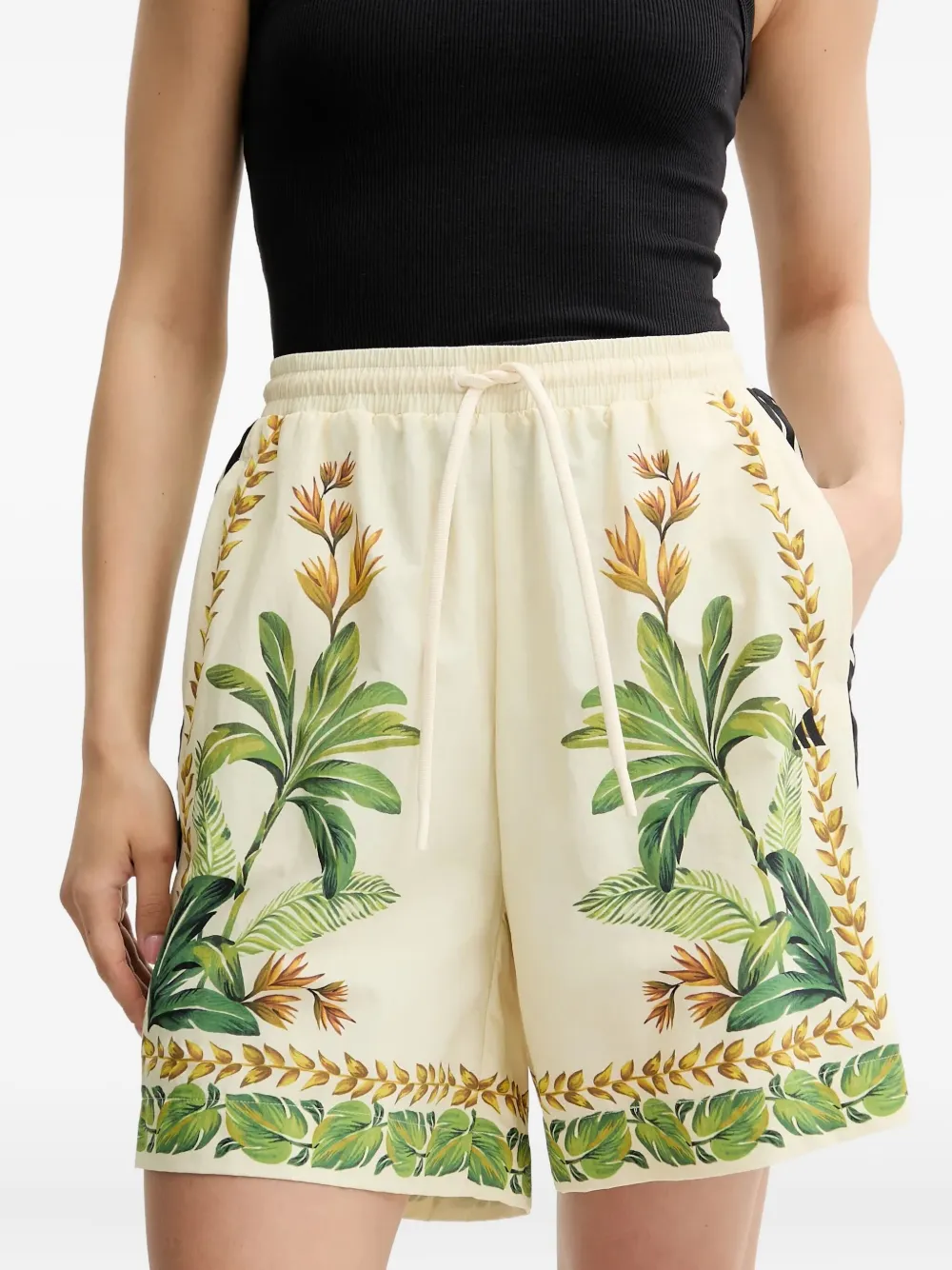 adidas tropical-print side-stripe shorts Beige