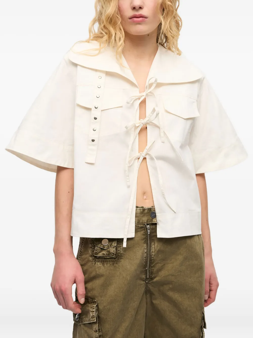 GANNI Gestrikte blouse Wit