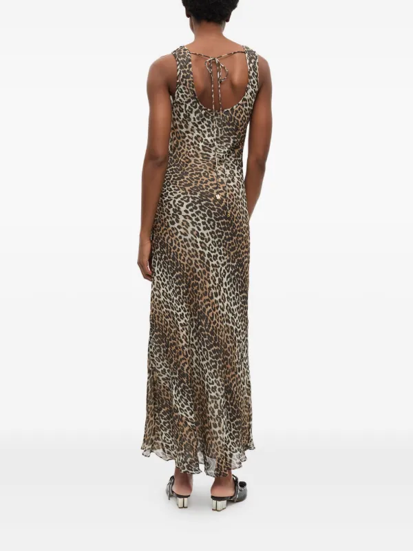ganni silk leopard dress GANNI Leopard-print chiffon maxi dress
