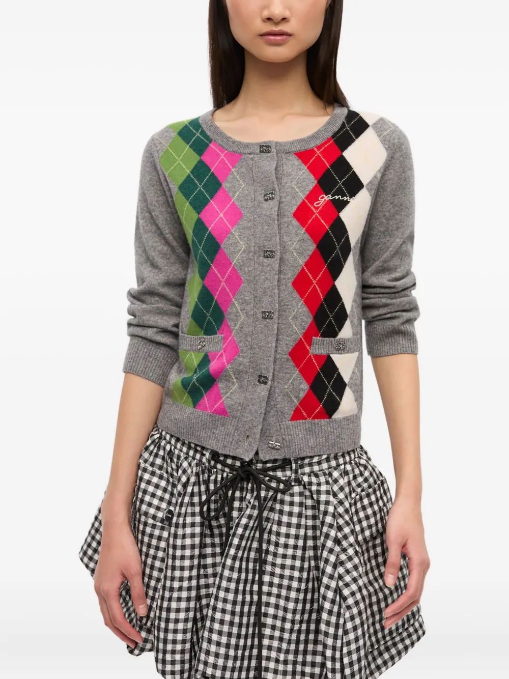 GANNI Vest met argyle patroon Grijs