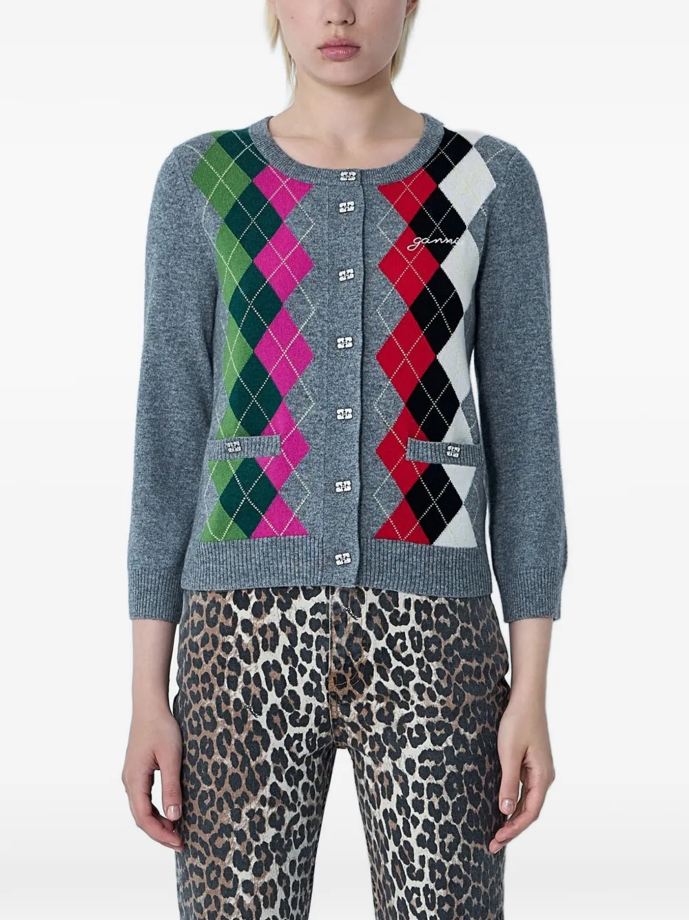 GANNI Vest met argyle patroon Grijs