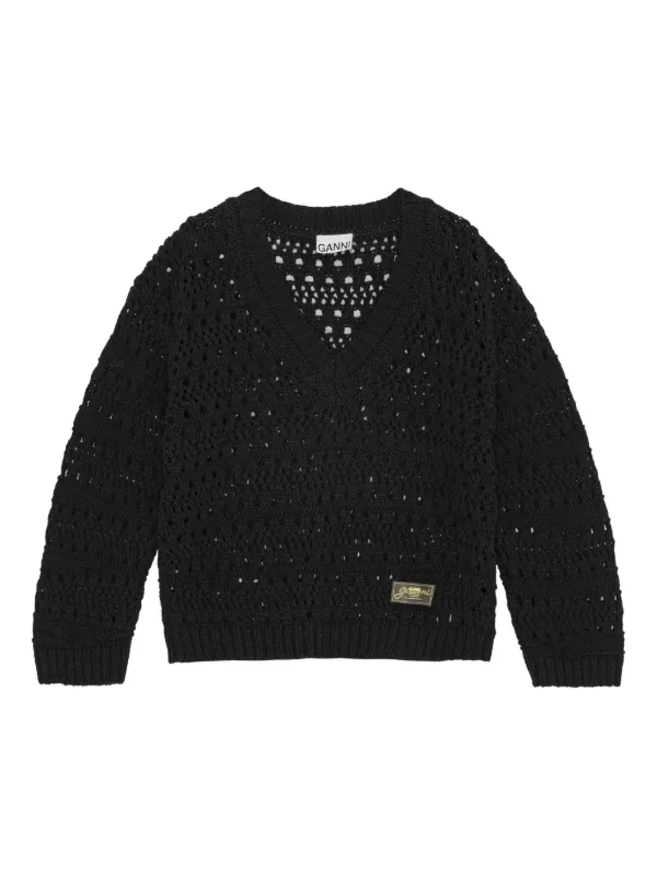 Ganni Open-knit Sweater in Black