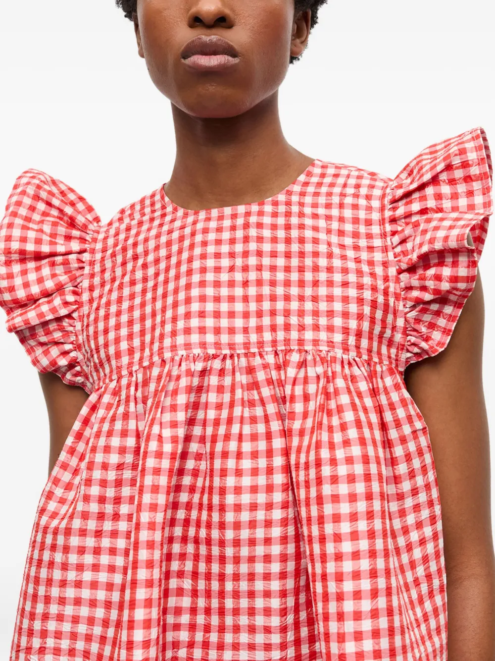 GANNI Jurk met gingham ruit Rood